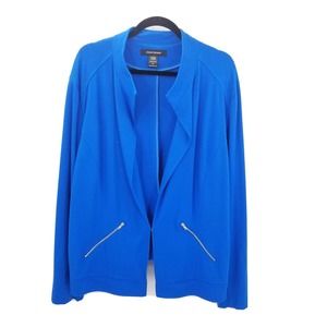 Ashley Stuart blue knit jacket womens plus size 24 mandarin neckline business
